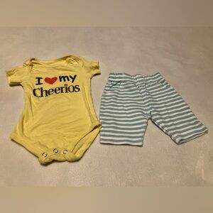 Yellow Cheerios Baby Onesie and Striped Shorts Set